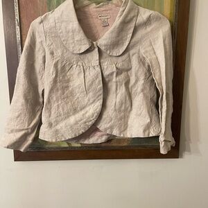 elevenses for Anthropologie Beige Linen Cropped Blazer with Peter Pan Collar